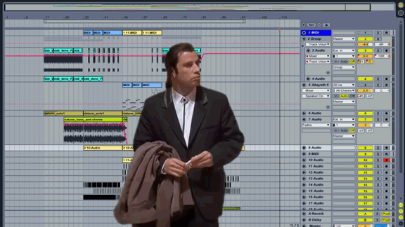 John Travolta confused looking at an Ableton project file